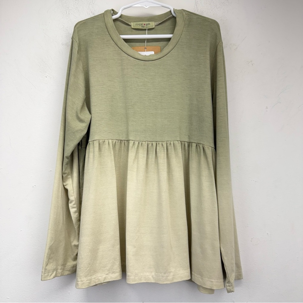 Angie Girls size Large Dusty Sage Green Dip Dye Long Sleeve Top